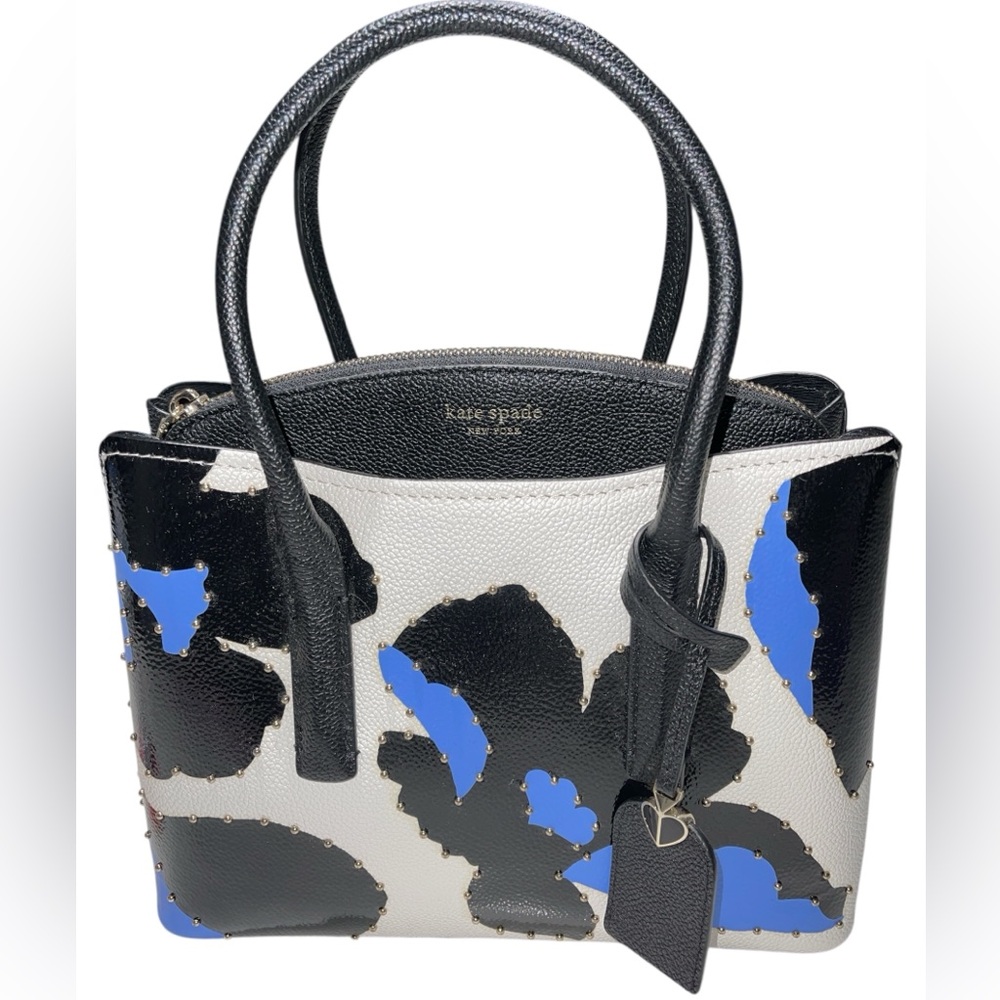 kate spade Black, White & Blue Floral Patch Satchel NWOT